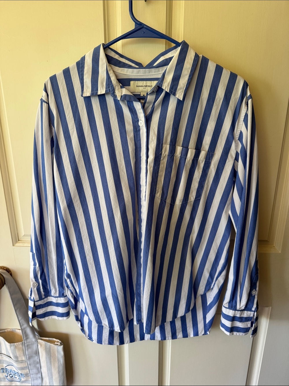 Banana Republic Blue and White Vertical Stripe Button-Down Shirt